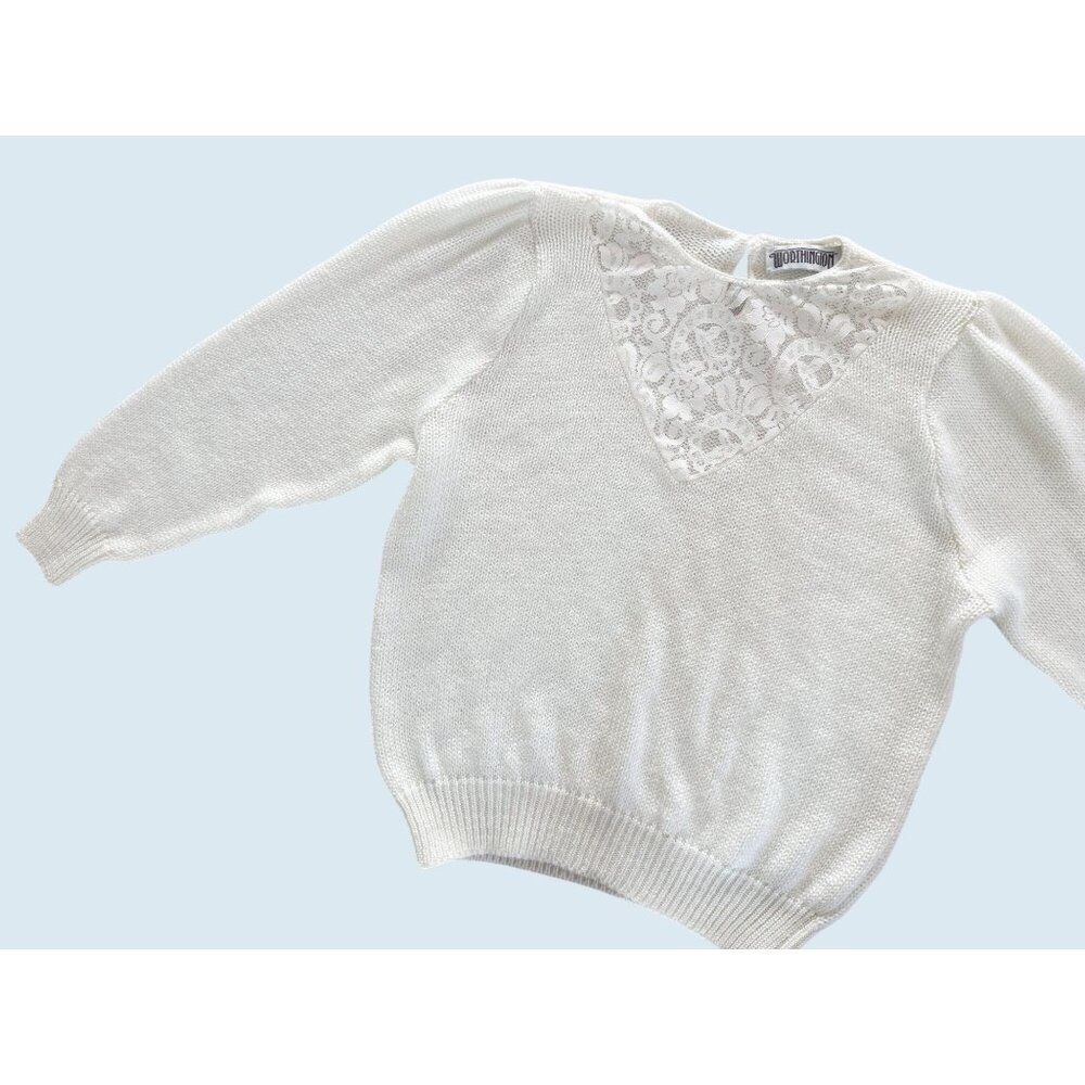 Vintage WORTHINGTON Cream / Ivory Lace Insert Sweater 80s / 90s Sz M